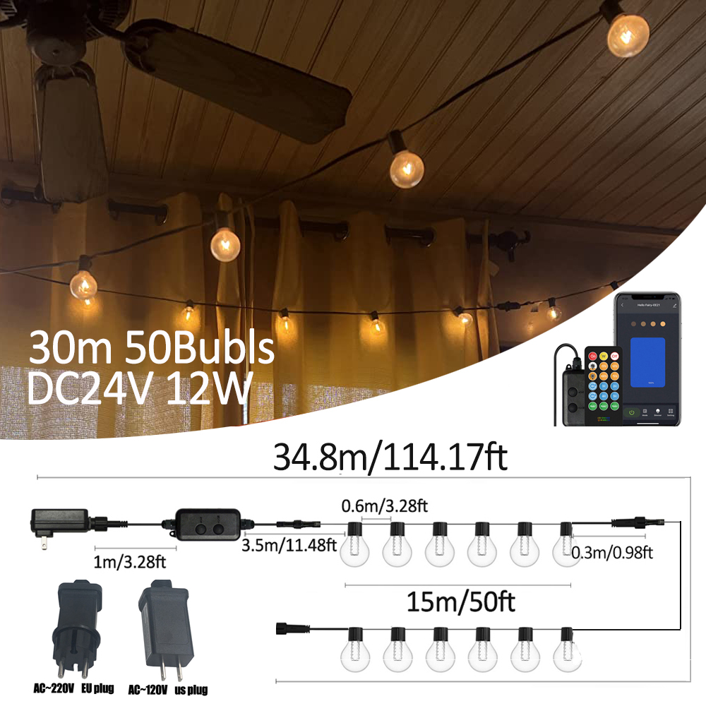 Smart Led Garden - Lampu LED String G40 Smart Outdoor
