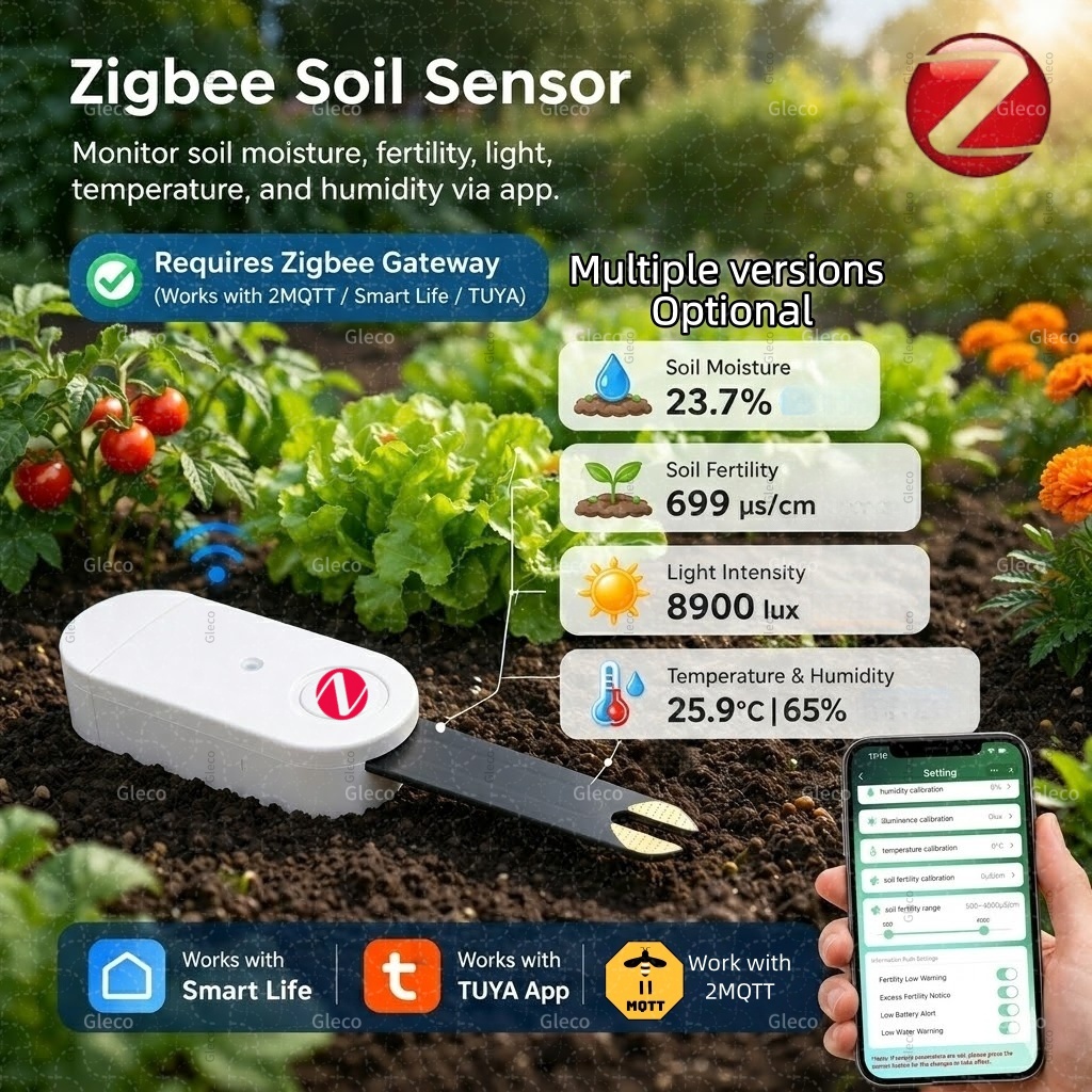 Smart Zigbee Garden Light - Sensor Kelembapan Tanah Zigbee, Pengukur Suhu,